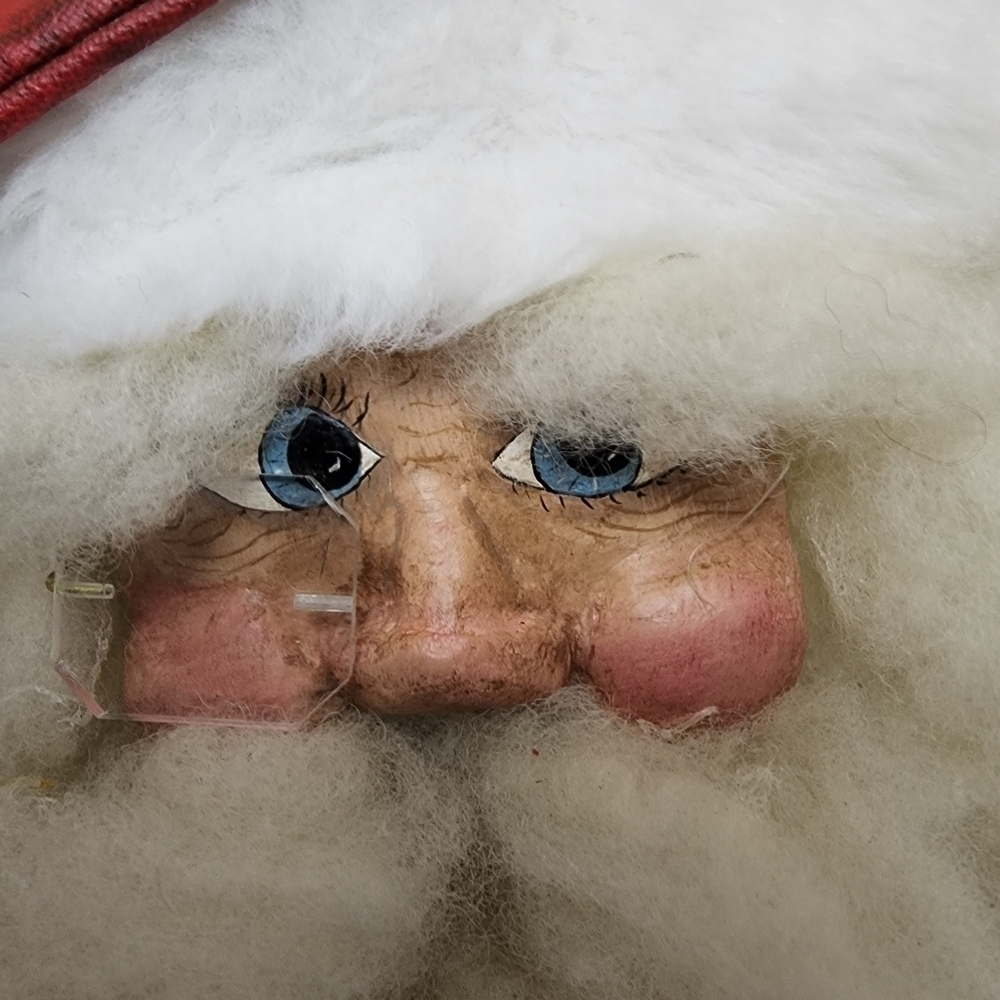Vintage Shelf Sitter Santa Wood Carved Face Canvas Clothing Hand Painted Xmas - Picture 3 of 13